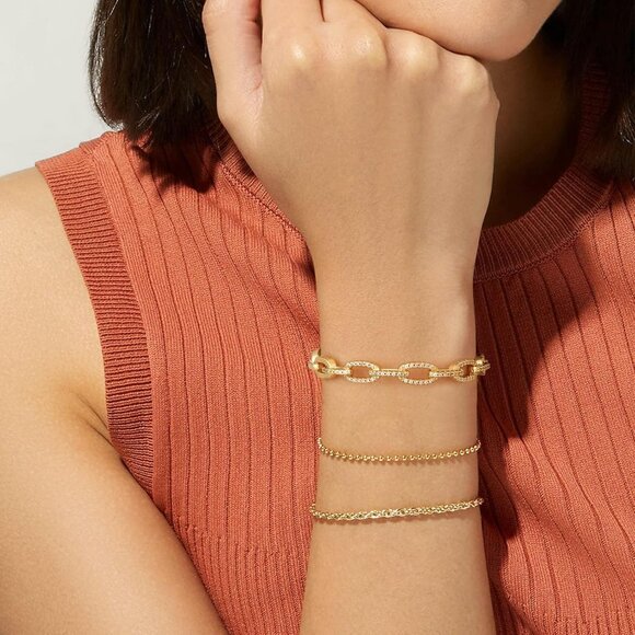 Gold Cuff Bangle Bracelets for Women, 14K Gold Plated Adjustable Open Cuff Brace - Picture 4 of 7